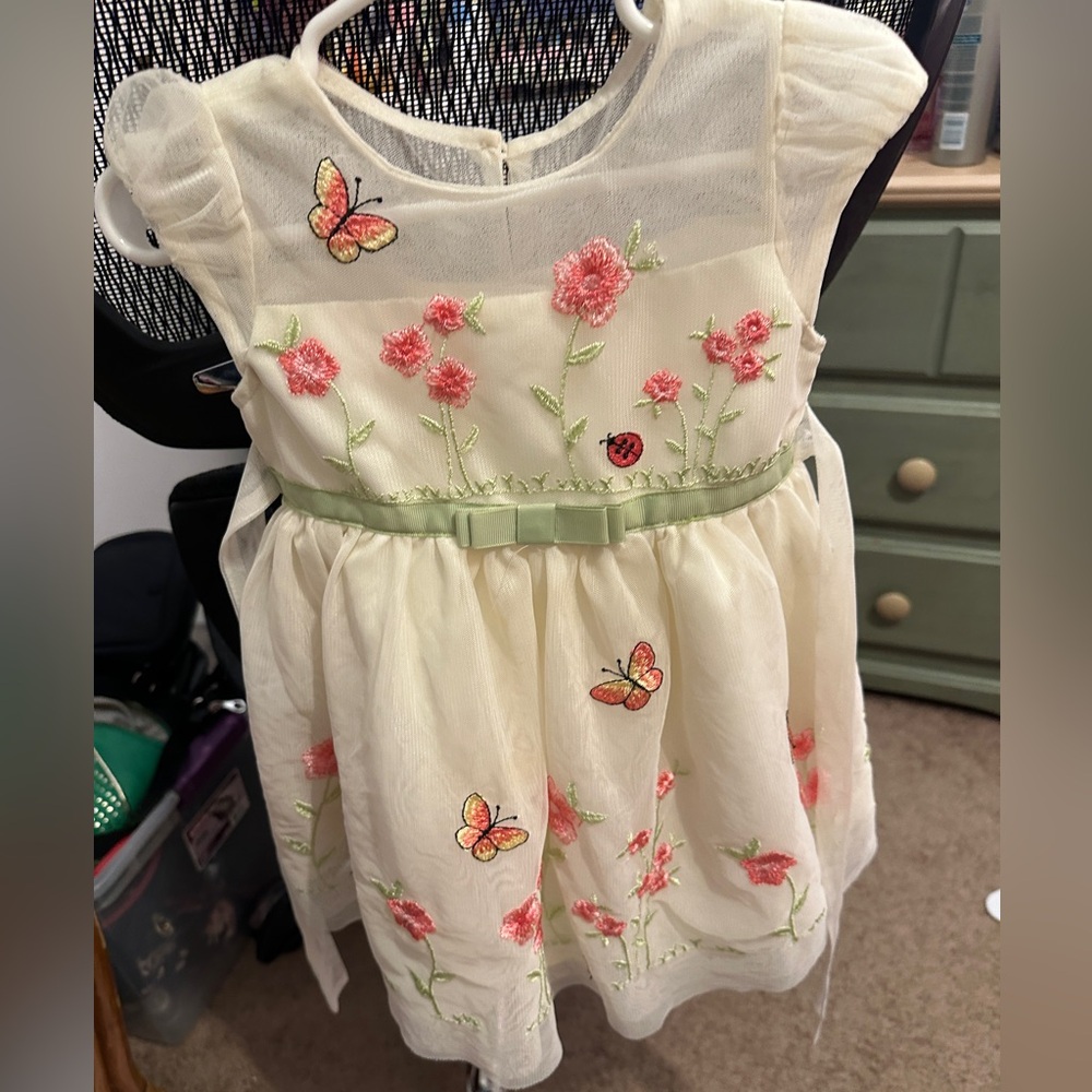 Floral Embroidered Dress with Butterflies